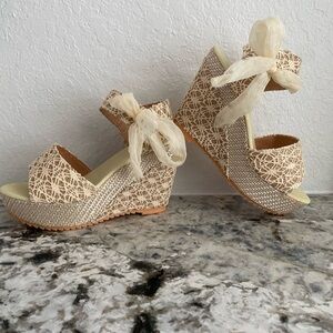 Chic Lace Cream Wedge Sandals